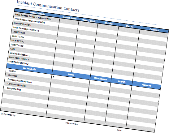 Incident Media Social contacts form